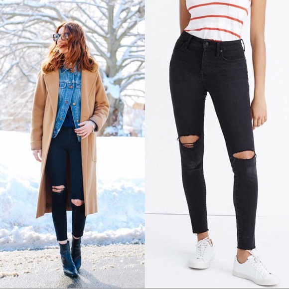 MADEWELL Tall 9” High Rise Distressed Skinny Jeans in Black Sea - Picture 3 of 12